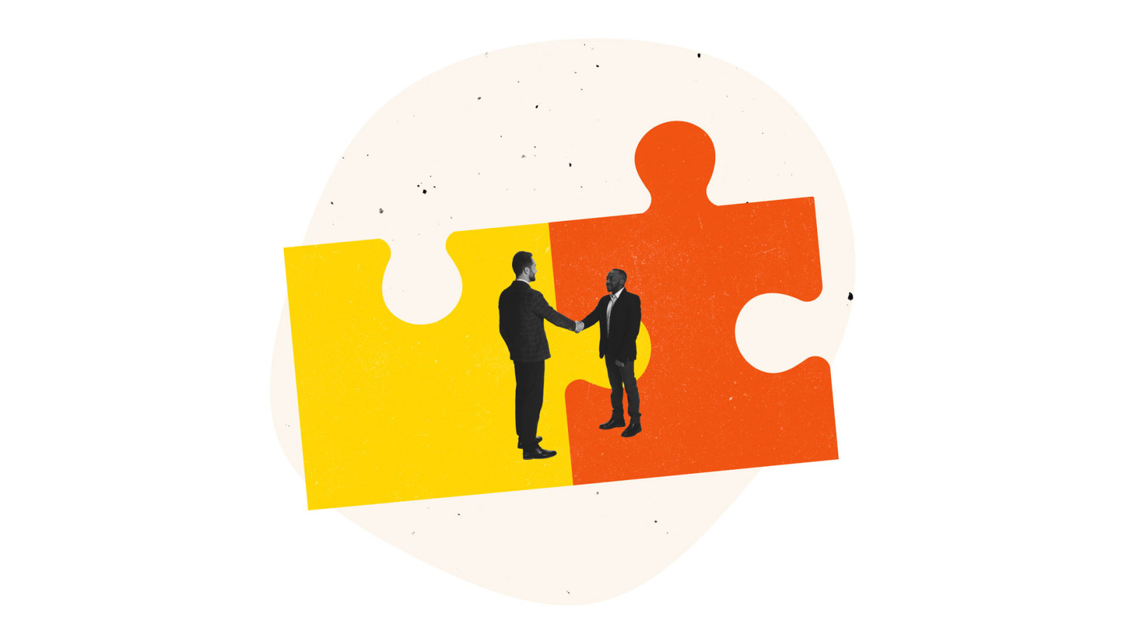 Modern design. Contemporary art collage of two men, businessmen shaking hands due to successful cooperation deal. Modern design. Contemporary art collage of two men, businessmen shaking hands due to successful cooperation deal.