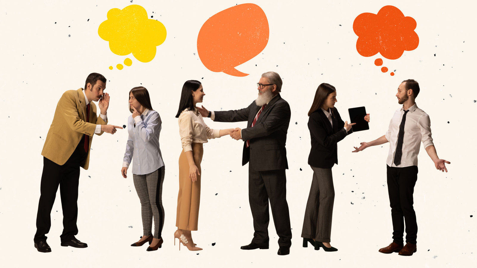 Creative collage of group of people communicating, having business discussion. Creative collage of group of people communicating, having business discussion.