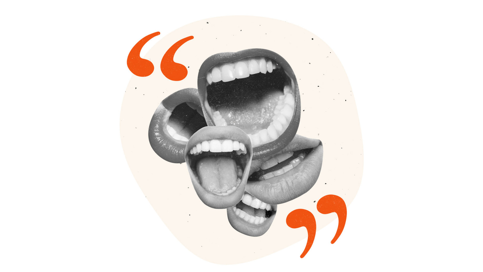 Creative design. Contemporary art collage. Many female mouths talking, shouting symbolising communication. Creative design. Contemporary art collage. Many female mouths talking, shouting symbolising communication.