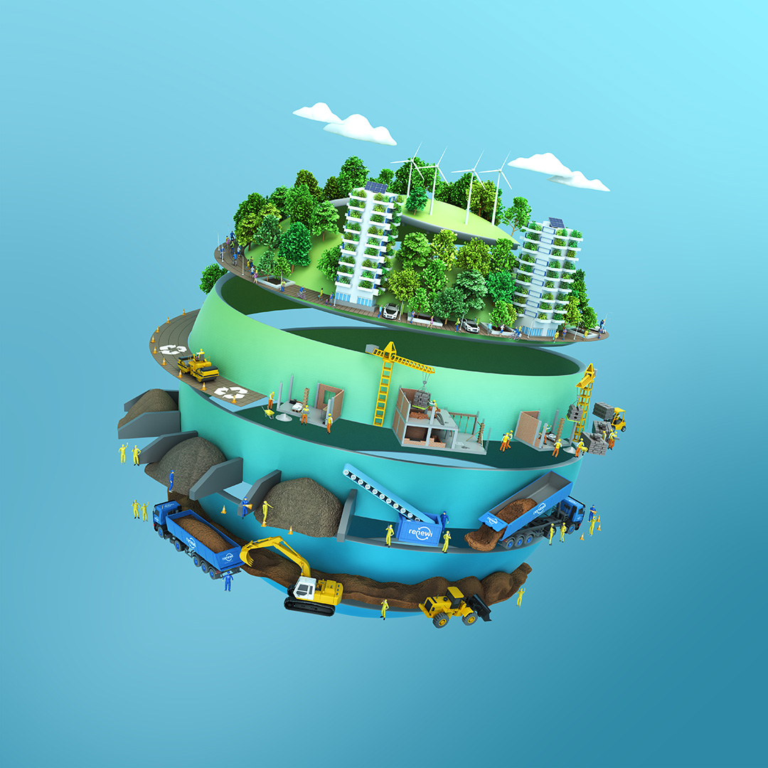 CGI sustainable cities globe, reflecting Renewi's role