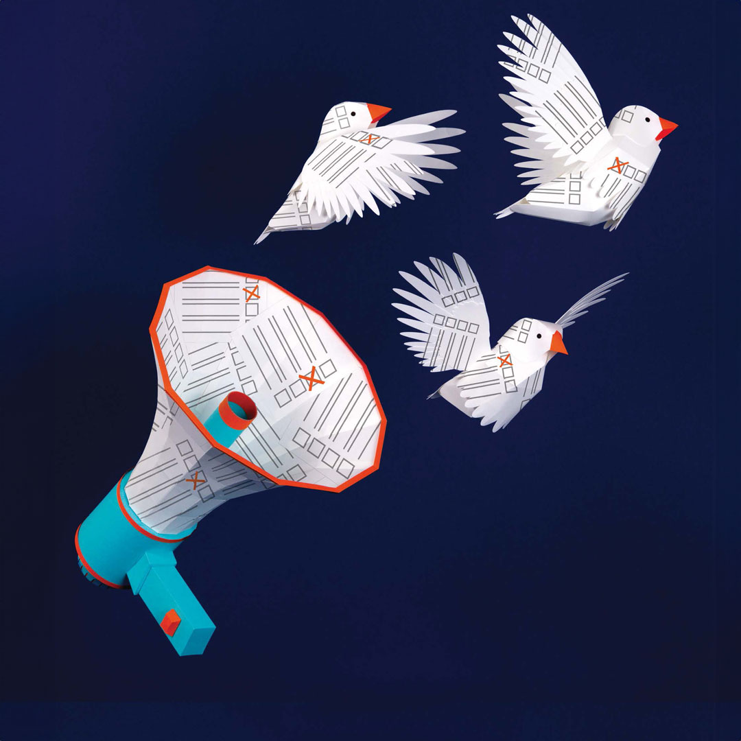 Origami bird illustration, RSA Journal Issue 2 2023, by Helen Friel